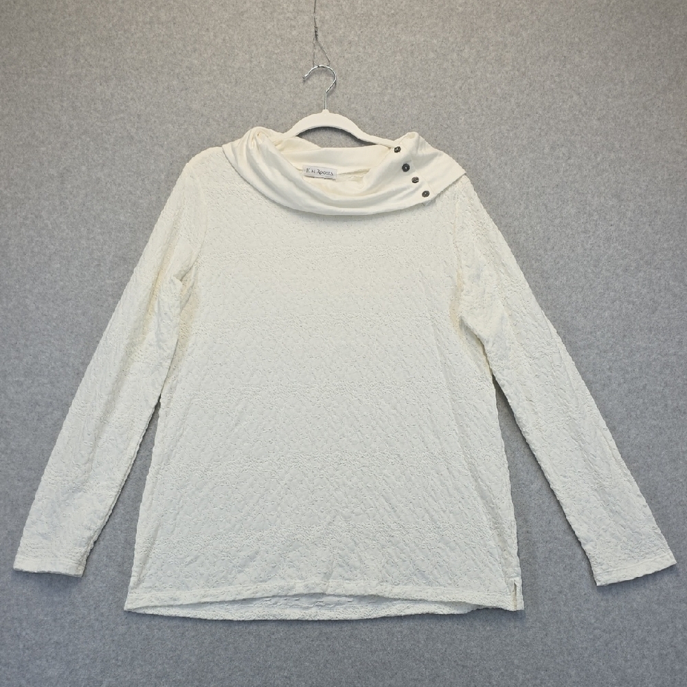 Kim Rogers Ivory Textured Button Cowl Neck Top